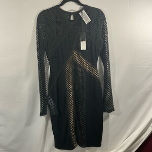 BCBGMaxAzria Black Long Sleeve Mesh Dress